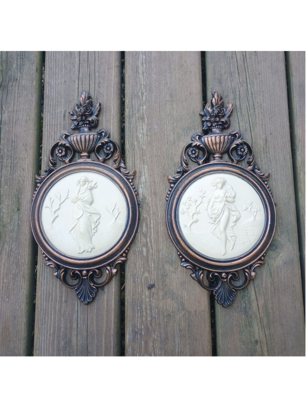 Vintage Set Of 1970s Coppercraft Guild Cameo Wall Plaques Greek Goddess Plastic